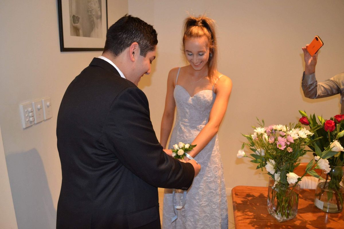 Elle Zeitoune Page Gown Sky Blue Size 8 - Image 3