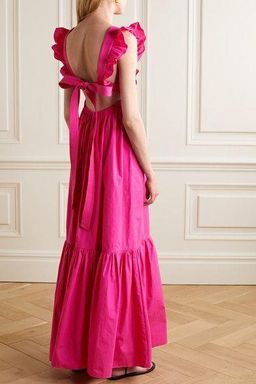 Self Portrait Fuschia Cotton Poplin Maxi Dress Pink Size 12 for rent on The Volte - image 2