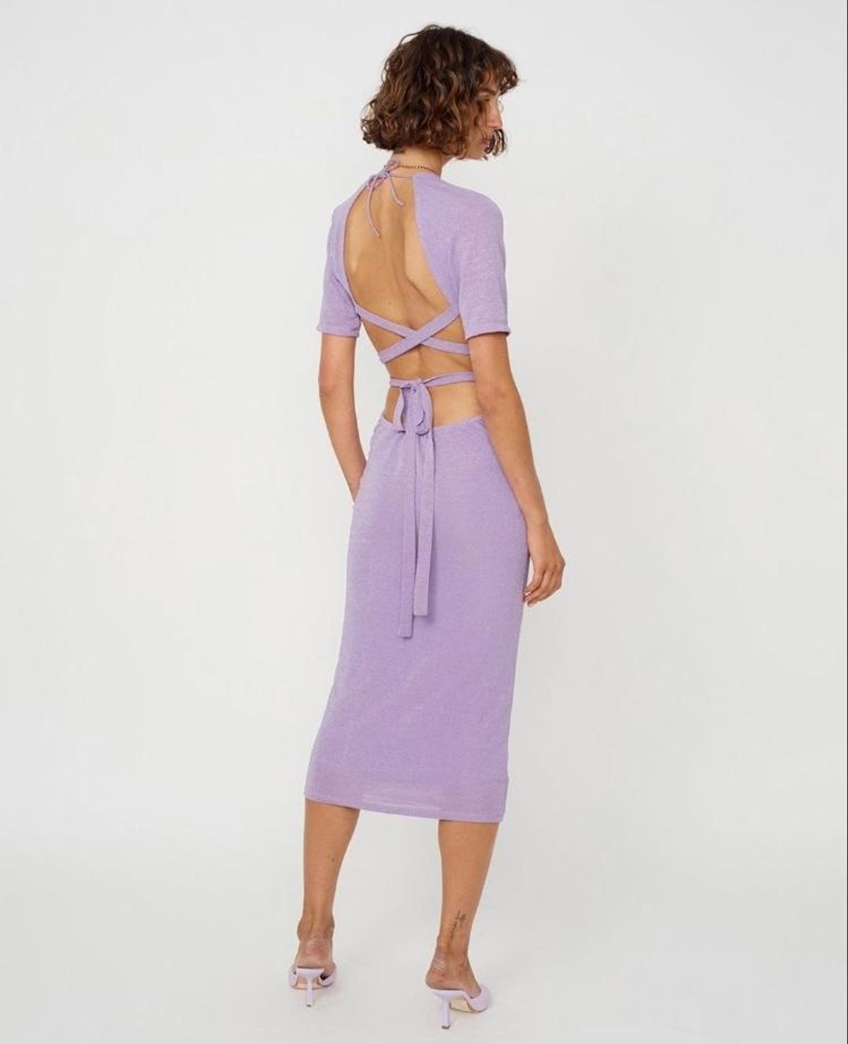 Suboo Asha Lurex Cut Out Midi Dress Purple Size 6 - Image 1