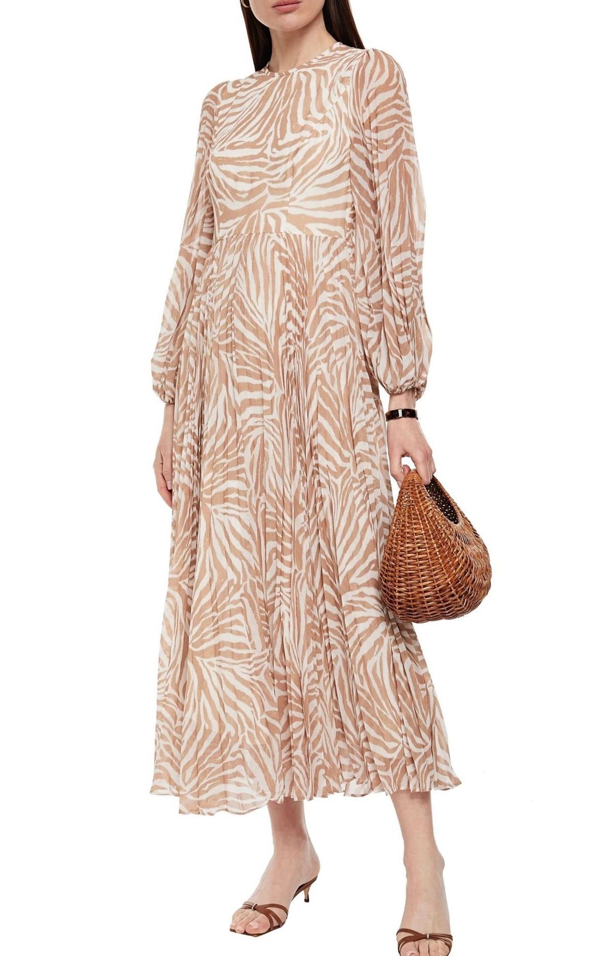 Zimmermann Sunray Long Sleeve Midi Dress Sand/Zebra Print Size 8 - Image 4