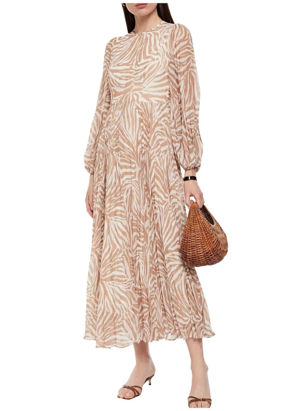Zimmermann Sunray Long Sleeve Midi Dress Sand/Zebra Print Size 8 - Image 1