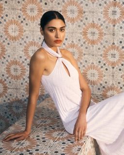 Scanlan Theodore Pleated Rib V-neck Dress Pale Pink Size 8 for rent on The Volte - image 4