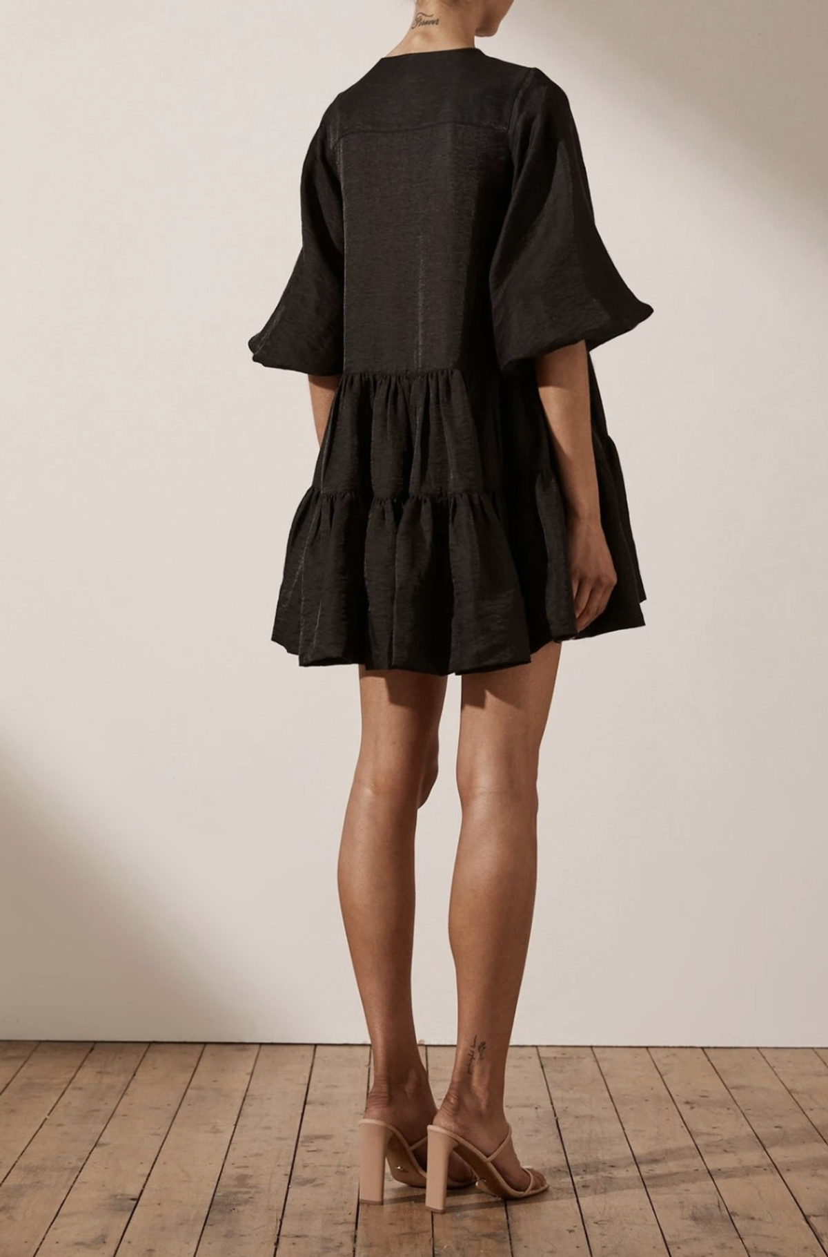 SHONA JOY Margaux Tuxedo Shirt Black Dress - Image 3