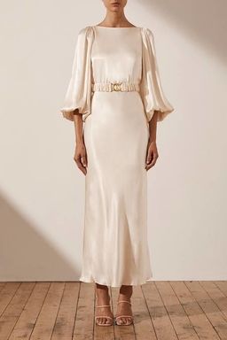 Shona Joy La Lune Balloon Sleeve Midi Dress White Size 12 for rent on The Volte - image 1