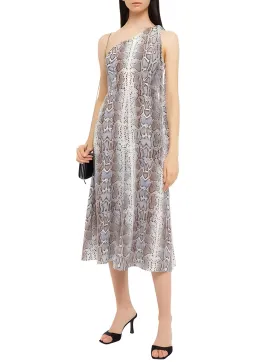 Zimmermann One Shoulder Snake Print Silk Crepe De Chine Midi Dress Print Size 6 for rent on The Volte - image 1