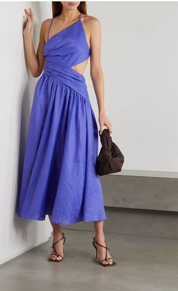 Zimmermann Tropicana Open-back Asymmetric Linen Midi Dress Blue Size 12 for rent on The Volte - image 2