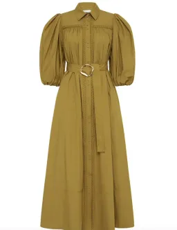 Aje Casabianca Puff Sleeve Shirt Dress in Olive Green - Size 6 for rent on The Volte - image 4
