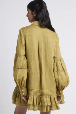 Aje Lotus Shirt Dress in Olive Green - Size 6 for rent on The Volte - image 3