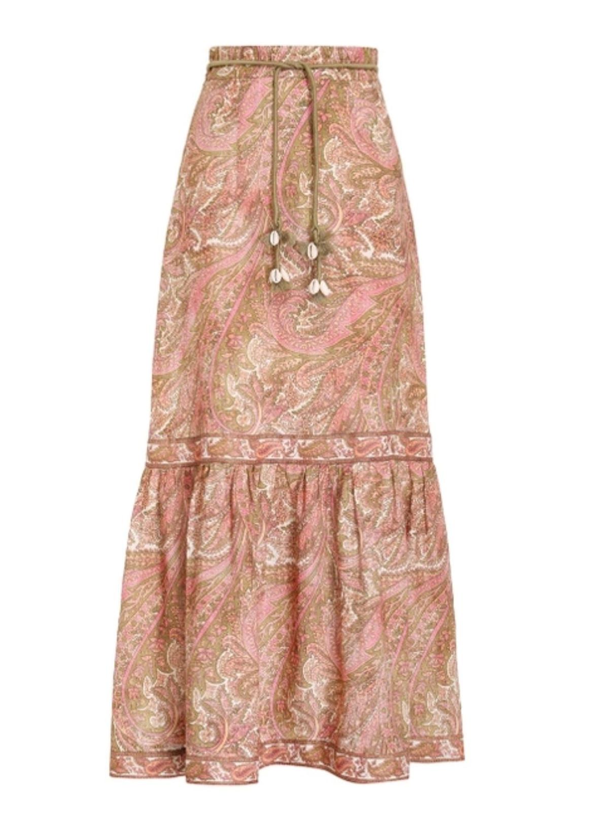 Zimmermann Brighton Linen Midi Skirt Print Size 8 - Image 4