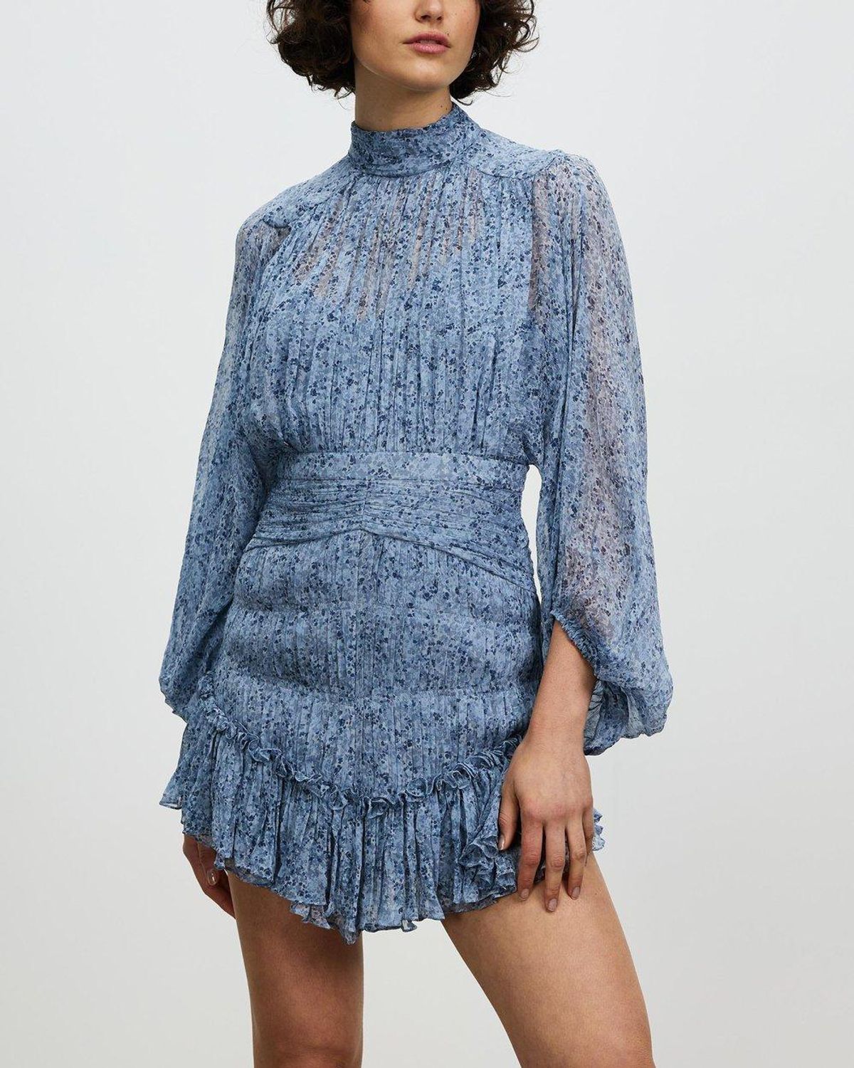 Shona Joy Harmony High Neck Ruched Mini Dress Blue Size 8 - Image 1