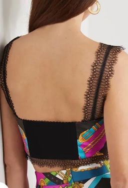 VERSACE Lace-trimmed printed silk-twill bustier top Size 8 for rent on The Volte - image 4