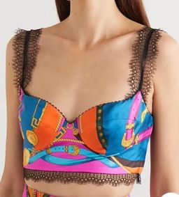 VERSACE Lace-trimmed printed silk-twill bustier top Size 8 for rent on The Volte - image 1
