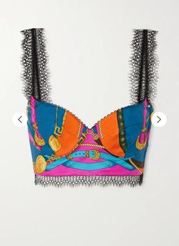 VERSACE Lace-trimmed printed silk-twill bustier top Size 8 for rent on The Volte - image 2
