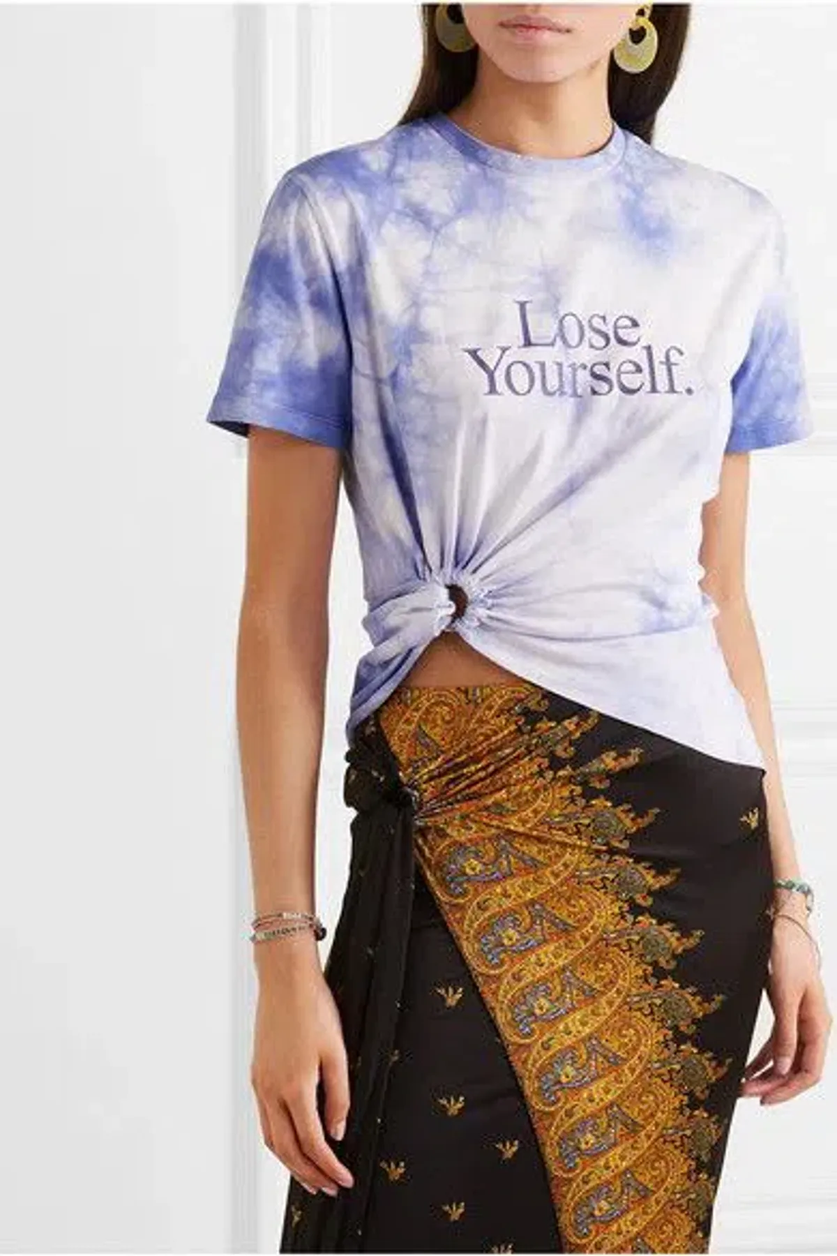 Paco Rabanne Stretch Jersey Wrap Skirt & Lose Yourself Tie Dye Shirt Set Print Size 8 - Image 5