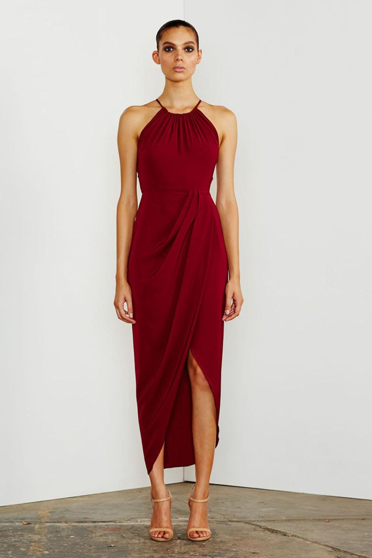 Shona Joy - Core high Neck Ruched Dress - Burgundy  - Image 1