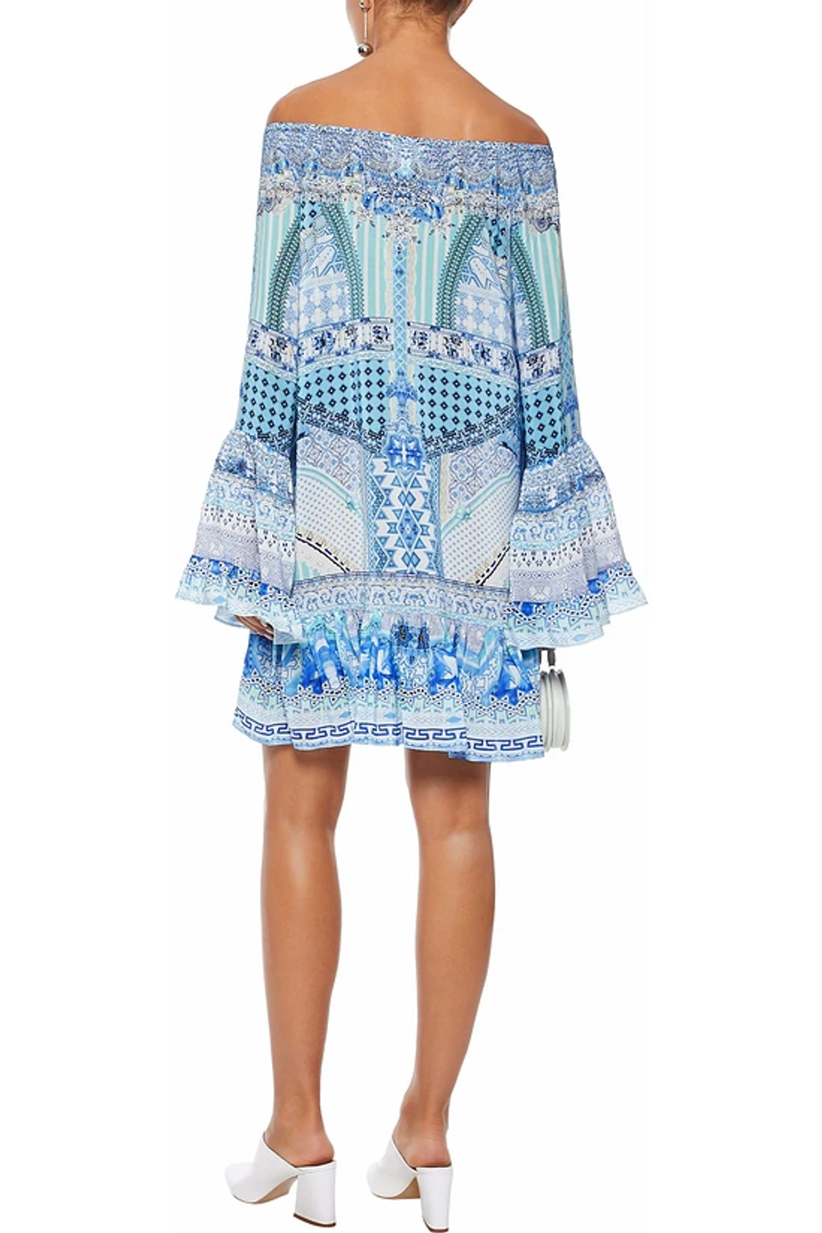 Camilla Woman Day Dreamer Off-the-shoulder Embellished Silk Crepe De Chine Mini Dress Light Blue Size 14 - Image 3