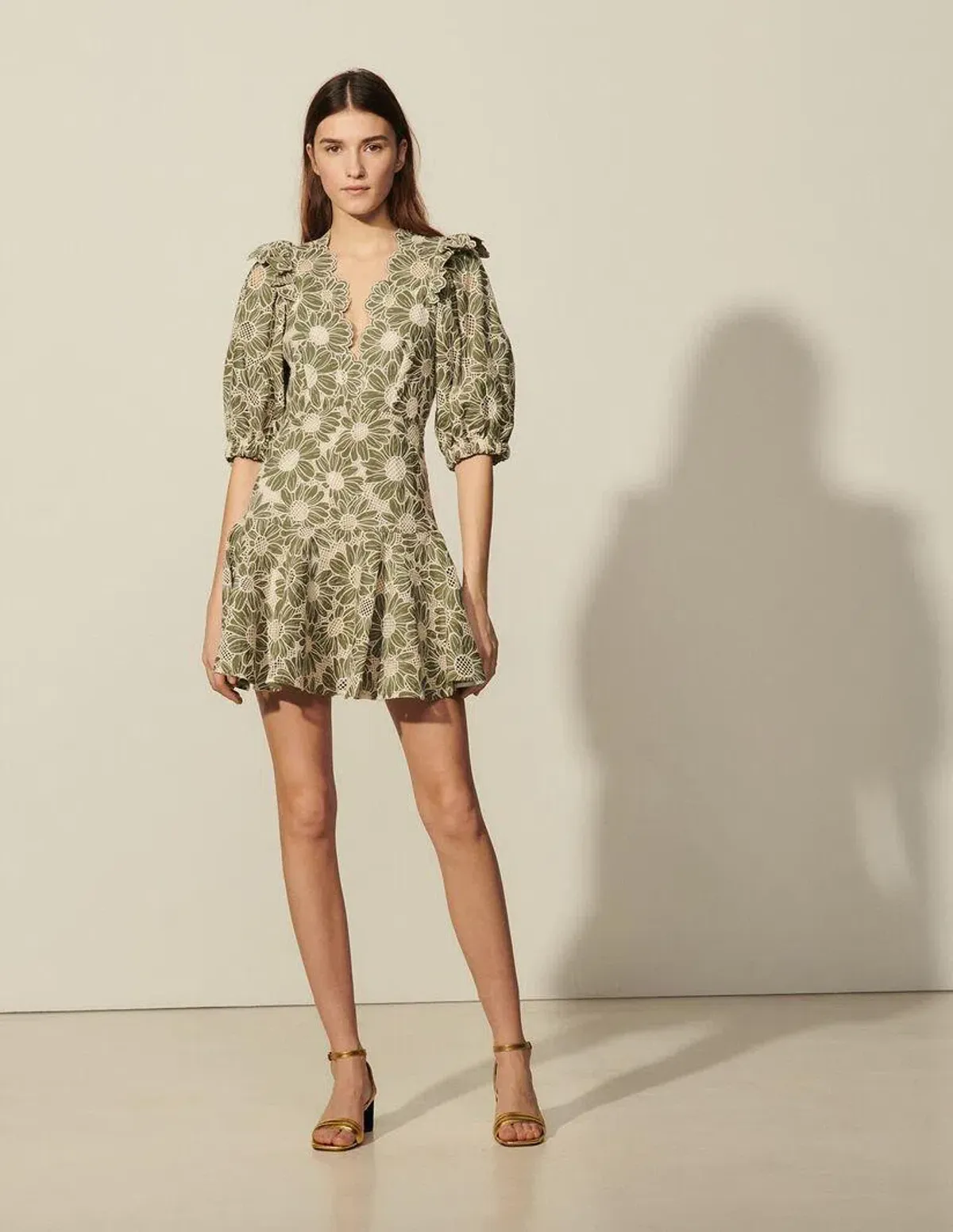 SANDRO embroidered floral green mini dress - Image 9