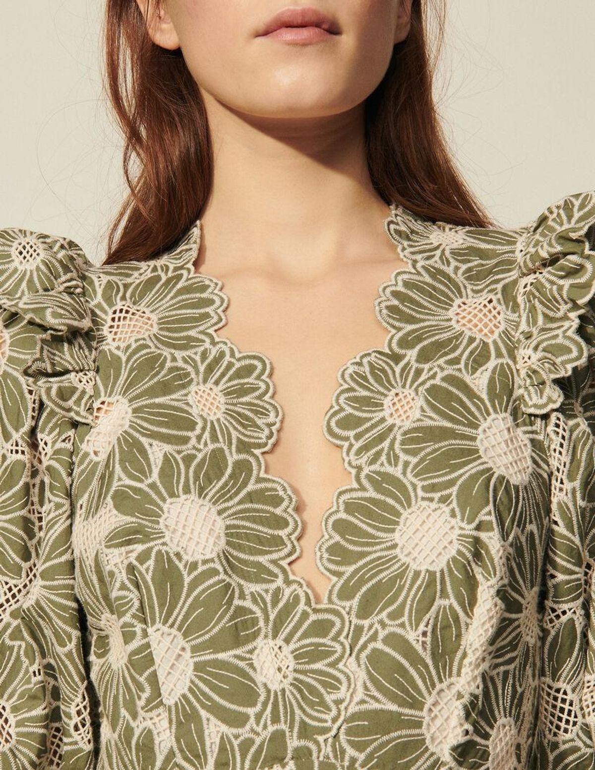 SANDRO embroidered floral green mini dress - Image 6