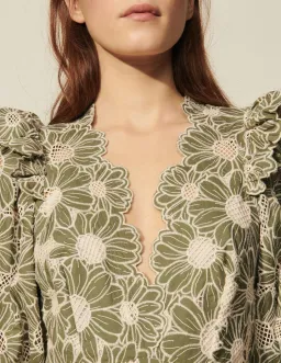 SANDRO embroidered floral green mini dress for rent on The Volte - image 10