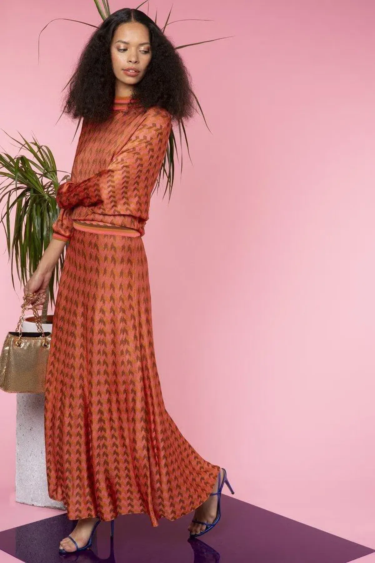 RIXO DRESS - orange dogtooth size L - Image 2