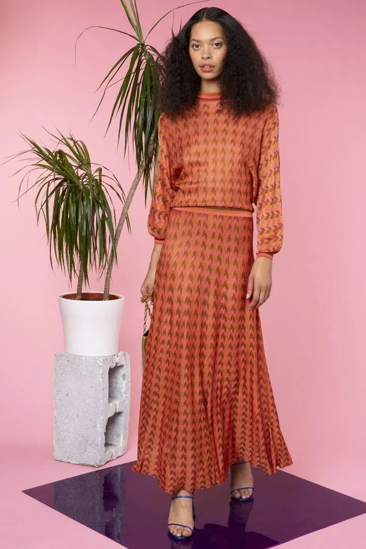 RIXO DRESS - orange dogtooth size L - Image 1