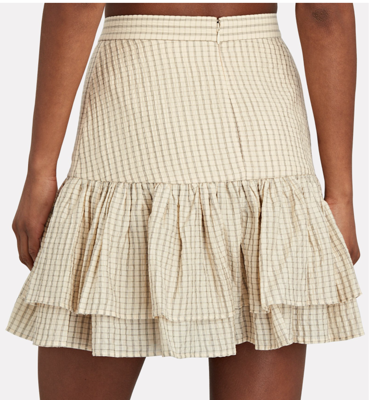 SIGNIFICANT OTHER - Creme plaid ruffled mini skirt (Size 6) - Image 3
