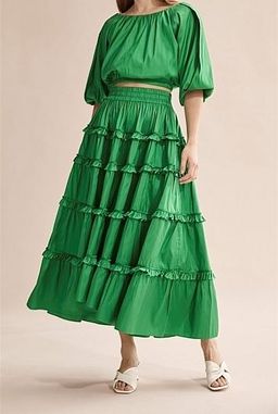 Country Road Green Silk Tiered Skirt Size 8  (Never worn) for rent on The Volte - image 1