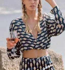 Sir The Label Mila Long Sleeve Silk Wrap Top Arrow Print | AU 10  for rent on The Volte - image 2