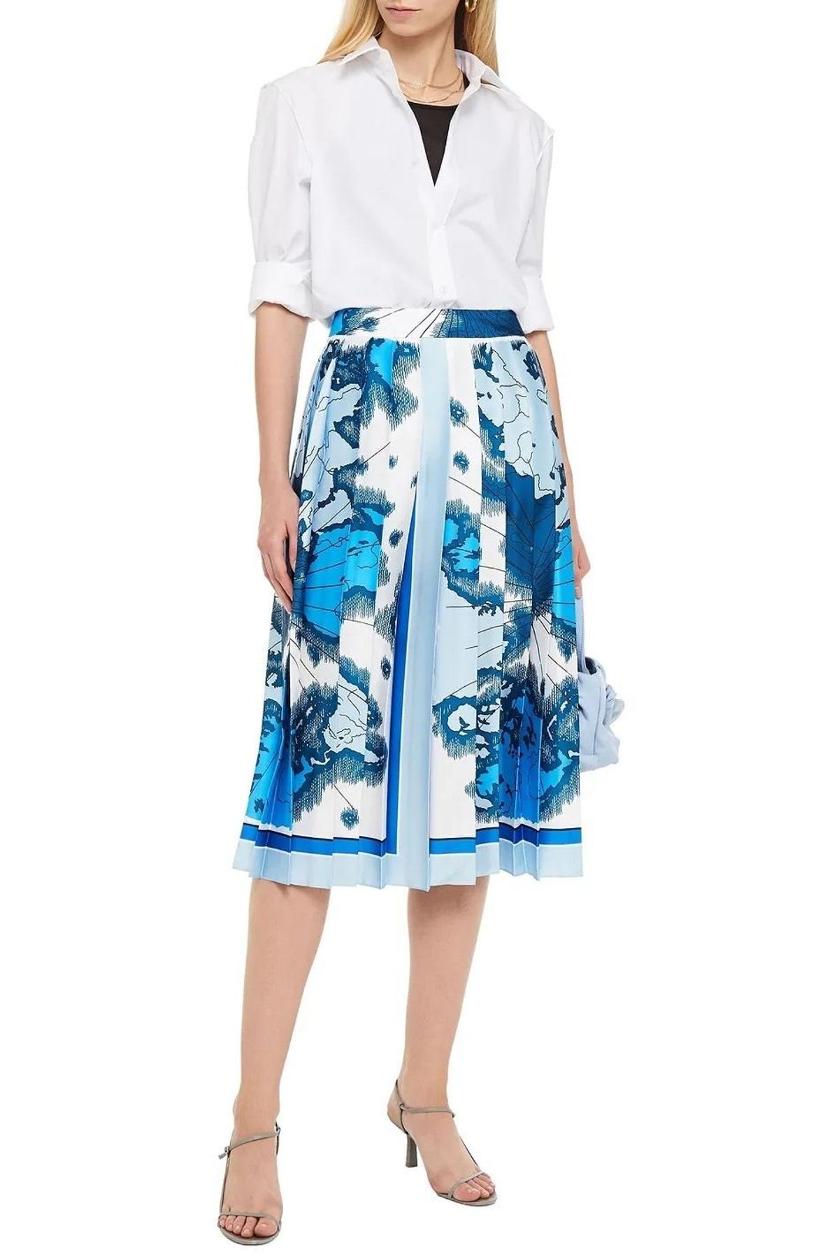 Victoria Beckham Printed Pleated Twill Midi Skirt Size 10  - Image 1