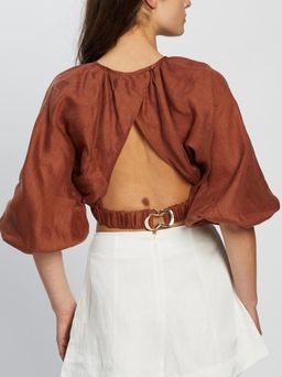 Shona Joy Elsa Balloon Sleeve Crop Top Brown Size 12 for rent on The Volte - image 3
