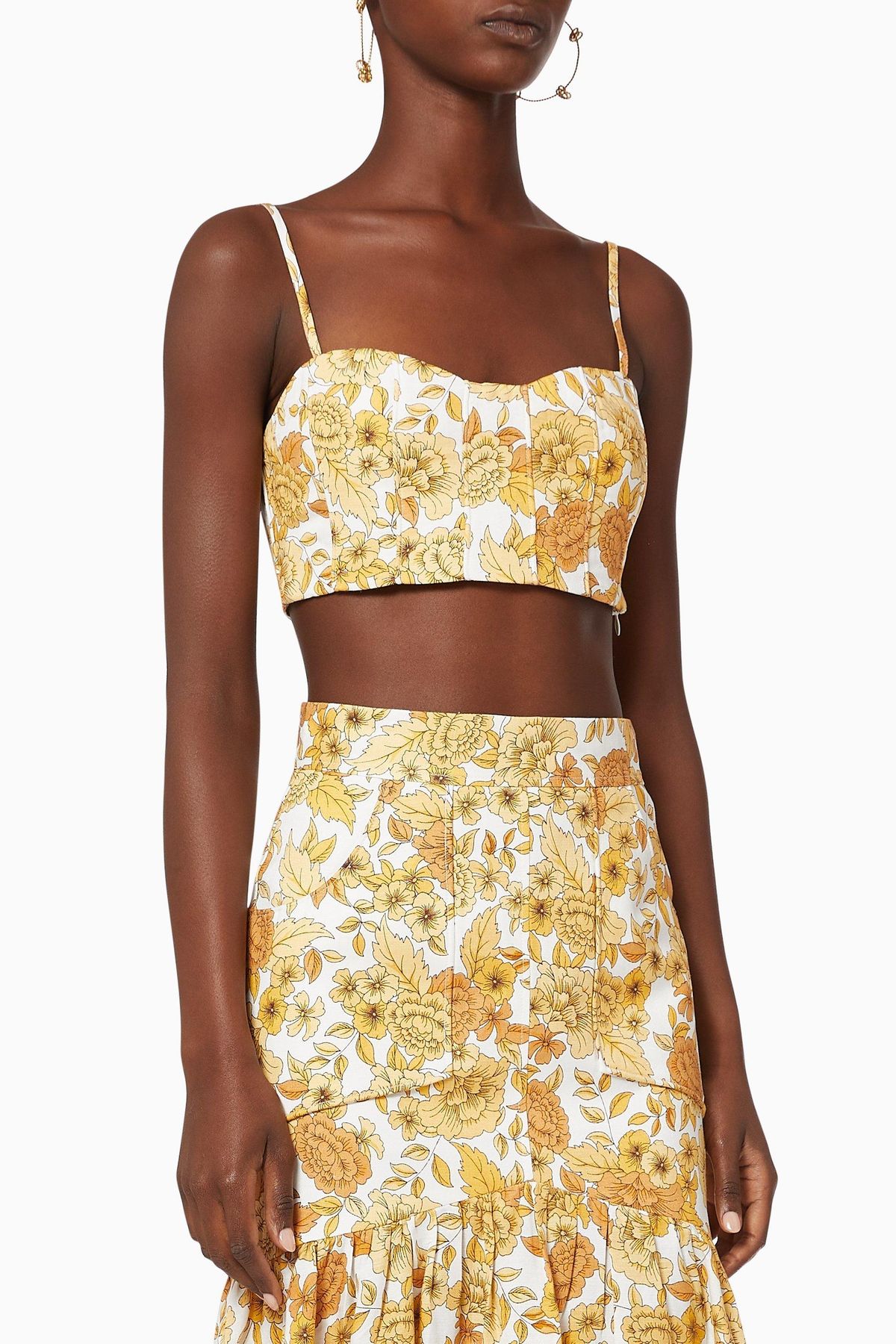 Shona Joy Margarita Linen Fitted Crop Top and Midi Skirt Set Print Size 10  - Image 4