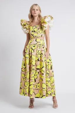 Aje Pelicano Citrus Bloom Midi Skirt and Frill Cropped Top Set Size 12 for rent on The Volte - image 1
