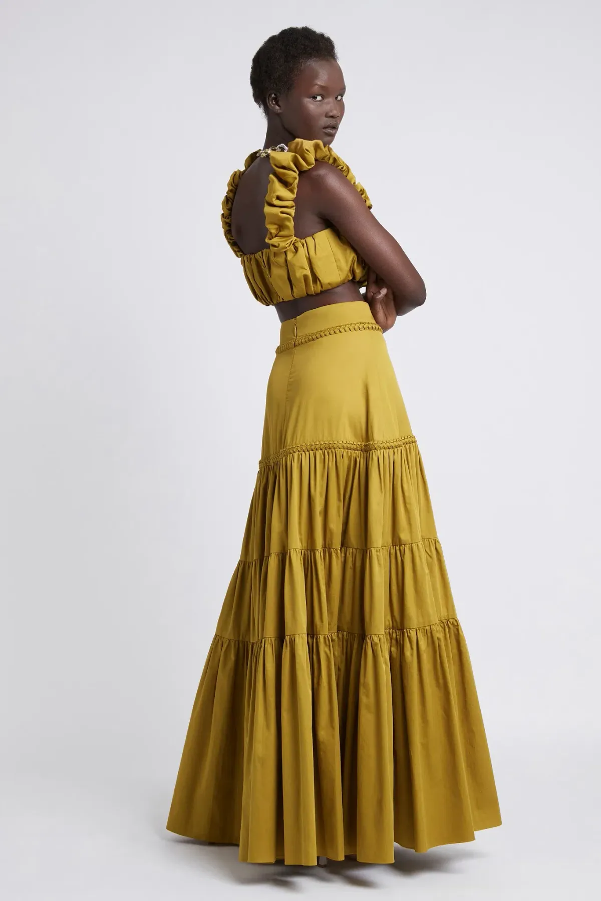 Aje Medina Cropped Top and Casabianca Tiered Skirt Set Yellow Size 8 - Image 2