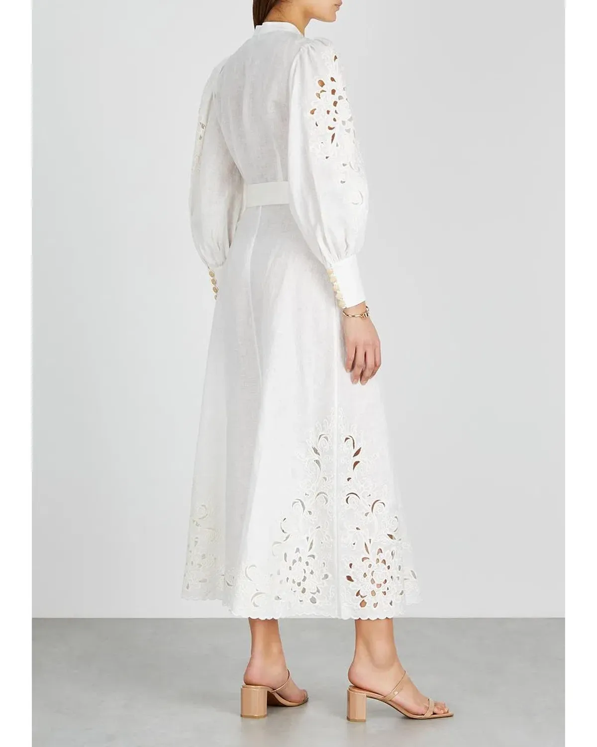 Zimmermann Peggy Embroidered Linen Midi Dress Ivory Size 6 - Image 2