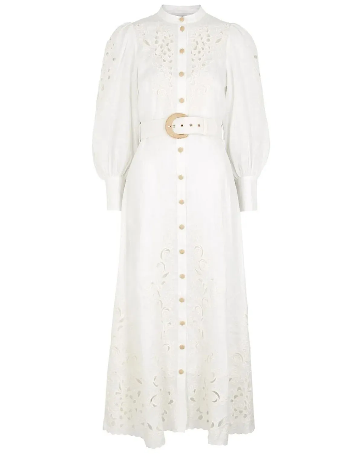 Zimmermann Peggy Embroidered Linen Midi Dress Ivory Size 6 - Image 3