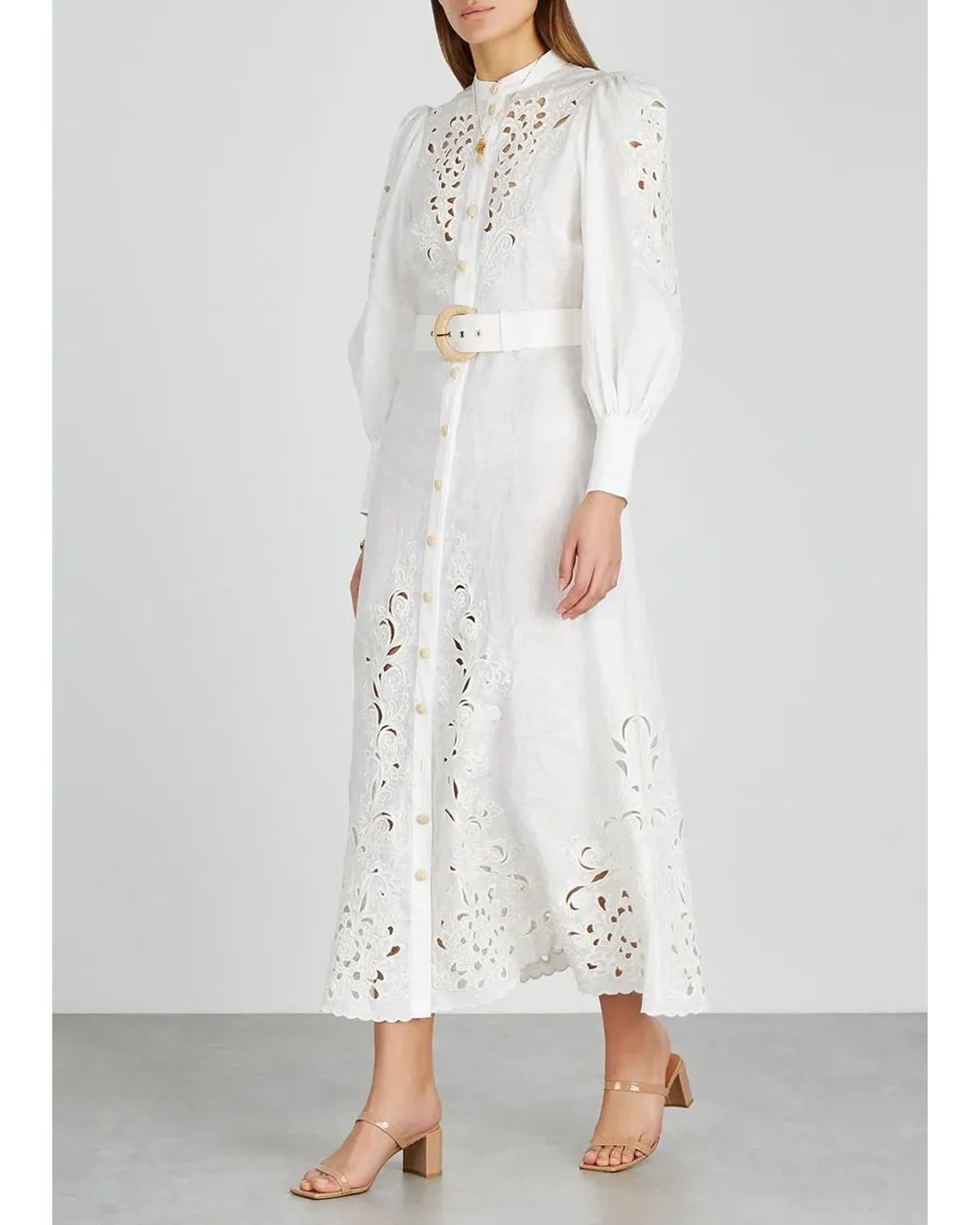 Zimmermann Peggy Embroidered Linen Midi Dress Ivory Size 6 - Image 1