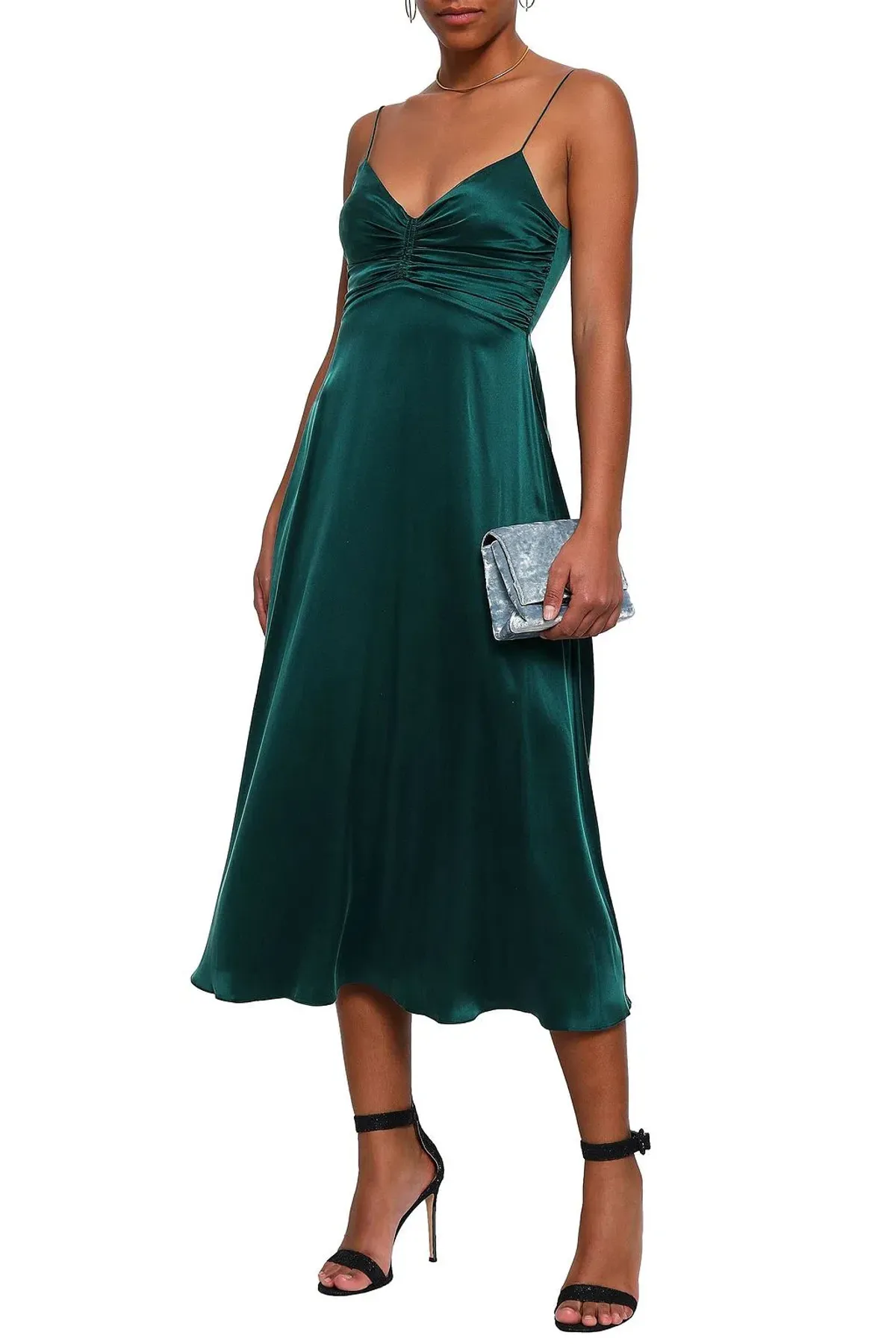 Zimmermann Ruched Silk Midi Dress Forest Green Size 8 - Image 1