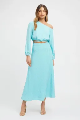 Kookai Brady Long Sleeve Top & Midi Skirt Set Blue Size 8 for rent on The Volte - image 1