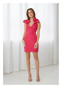 By Johnny V Plunge Bow Shoulder Mini Dress in Pink Size 10 for rent on The Volte - image 1
