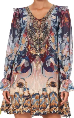 Camilla Nouveau Nights Ruffle Lace Up Dress Print Size XXL for rent on The Volte - image 3