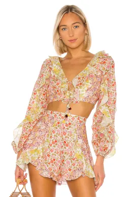 Zimmermann Goldie Splice Frill Crop Top and Short Set Print Size 6 for rent on The Volte - image 1