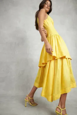 Aje Yellow Caliente Tiered Cut Out Dress Size 10 for rent on The Volte - image 3
