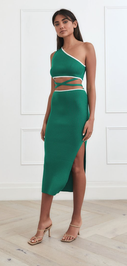 San Sloane Ariana Rib Midi Dress Green-White for rent on The Volte - image 2