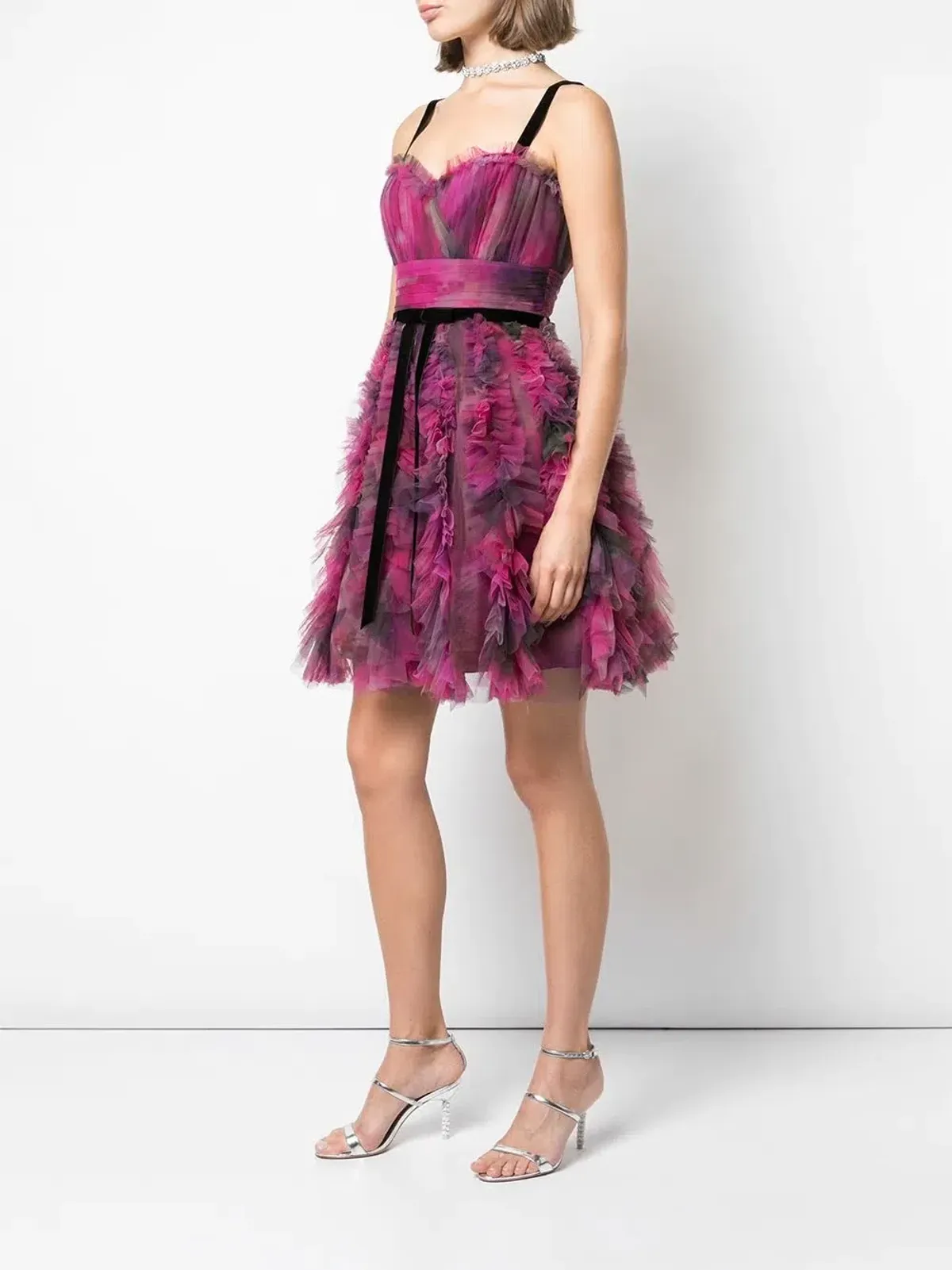 Marchesa Notte Printed Textured Cocktail Dress Plum Purple Size 6  - Image 2