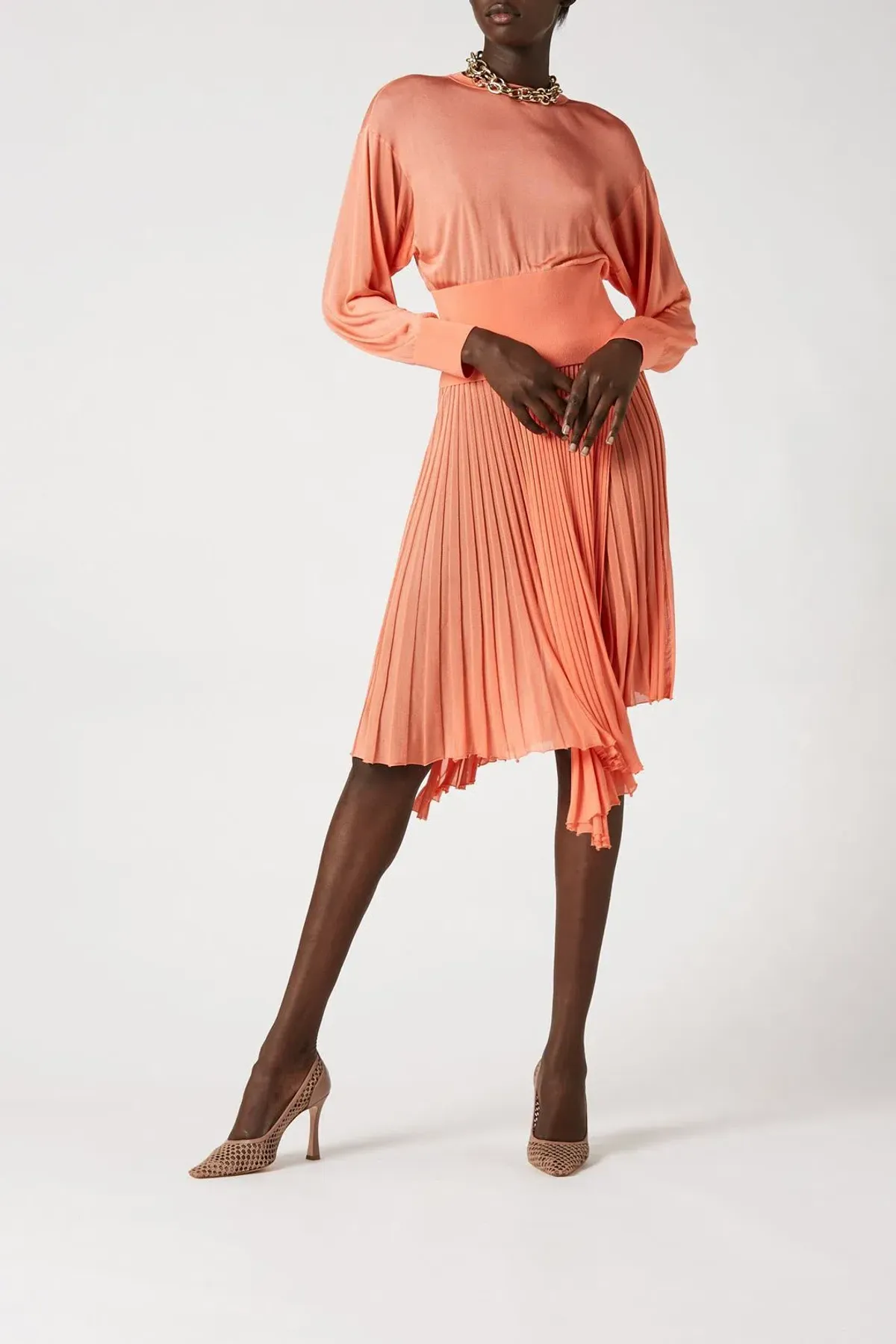 Scanlan Theodore Gloss Knit Sweater and Pleated Skirt Set Orange Size 6 - Image 1