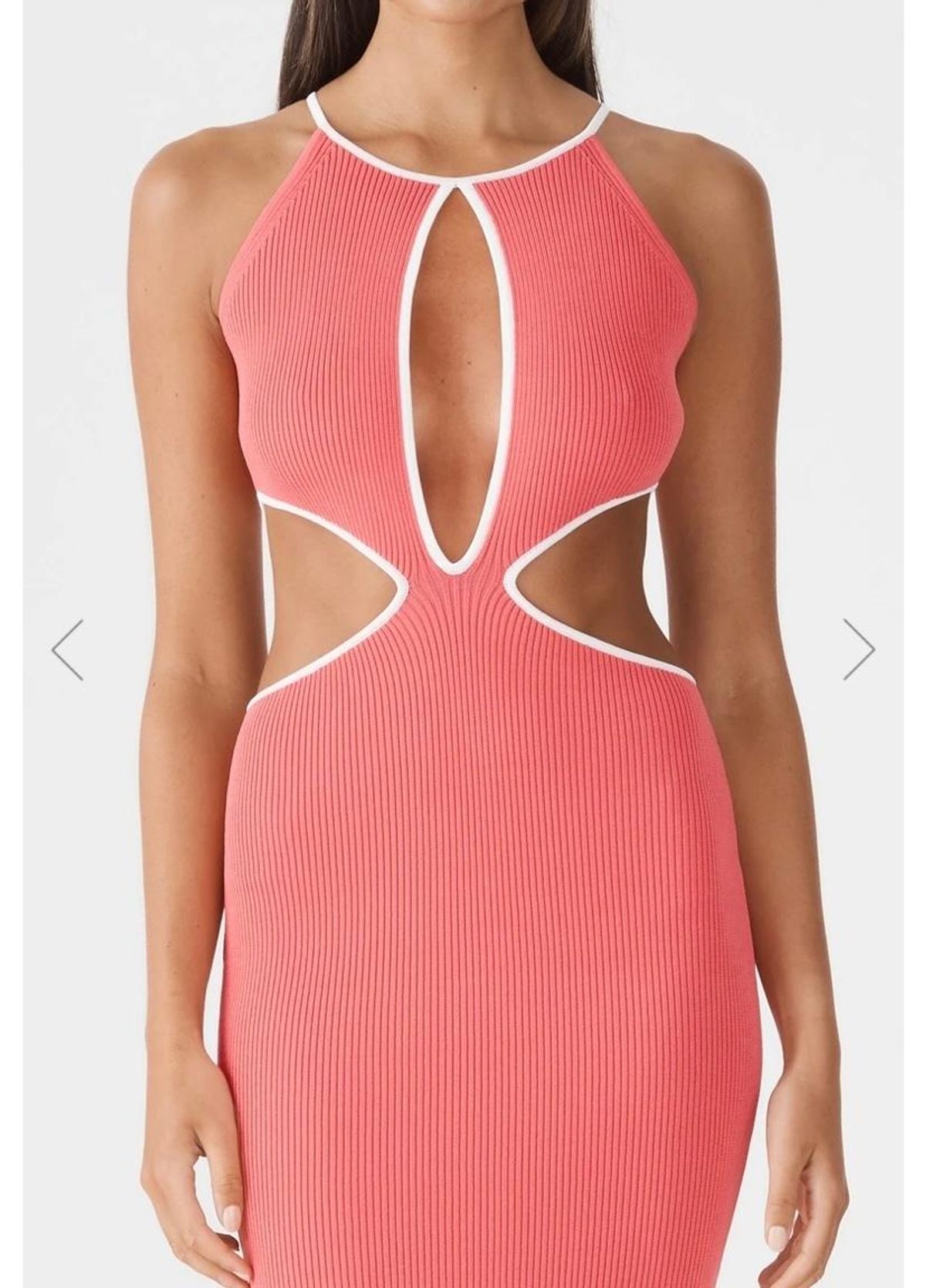  San Sloans ADRIAN RIB MIDI DRESS CORAL-WHITE Size 6 (6-8 fit) - Image 4