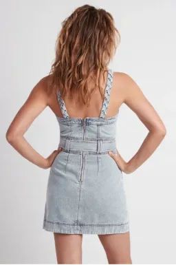 Aje Belmond Button Denim Mini Dress Blue Size 12 for rent on The Volte - image 3