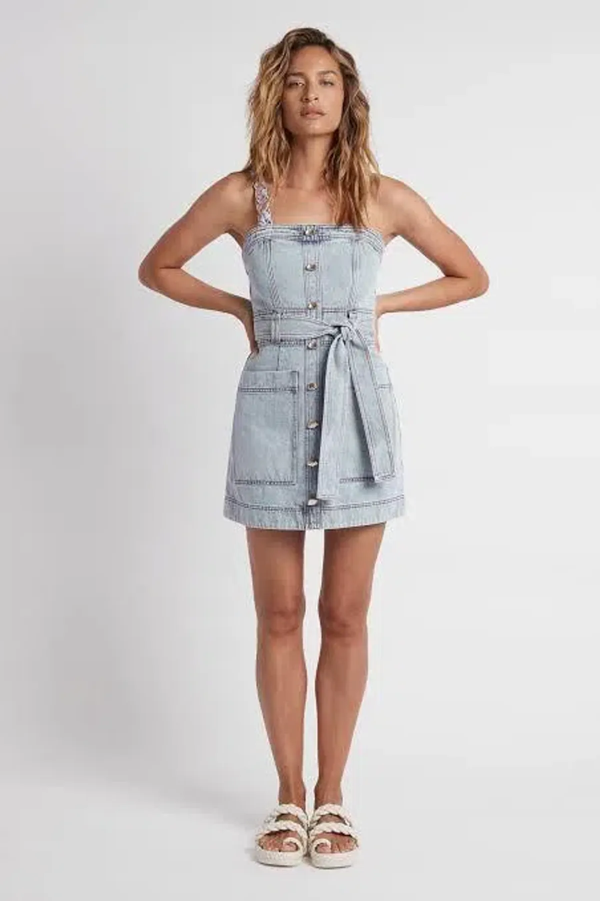 Aje Belmond Button Denim Mini Dress Blue Size 12 - Image 1