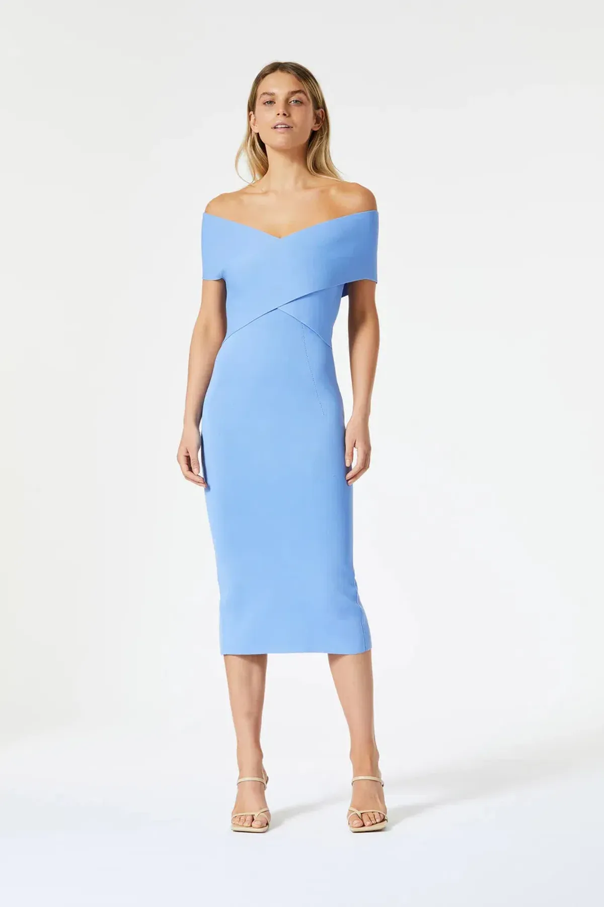 San Sloane Crossover Midi Dress Cornflower Blue Size XS - Image 2