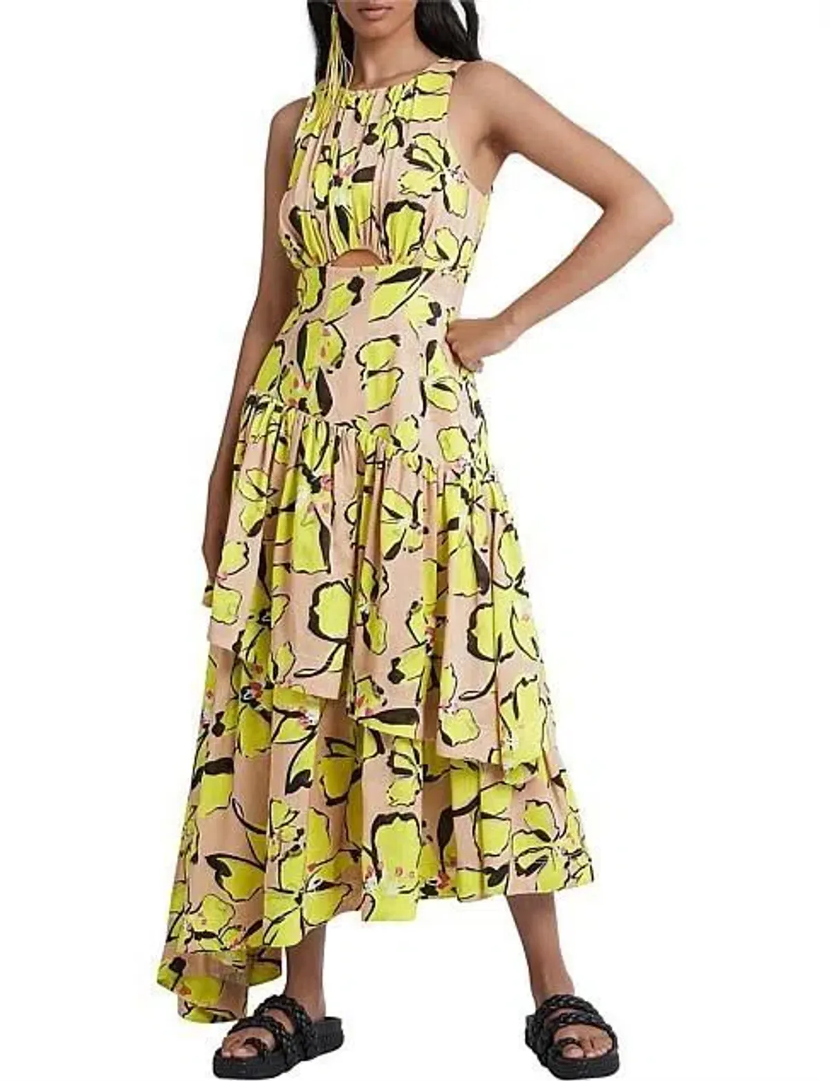 Aje Pelicano Citrus Bloom Racer Asymmetric Tiered Dress - Image 1
